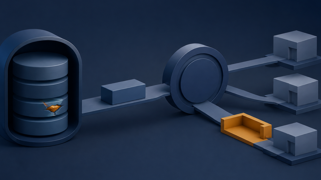Un backup con una anomalía almacenada pasa por un control de restauración antes de llegar a varios sitios WordPress.